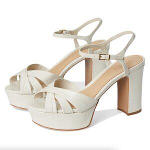 Schutz Keefa Platform Heels Sandals in Pearl White Embossed Croc Size 8.5